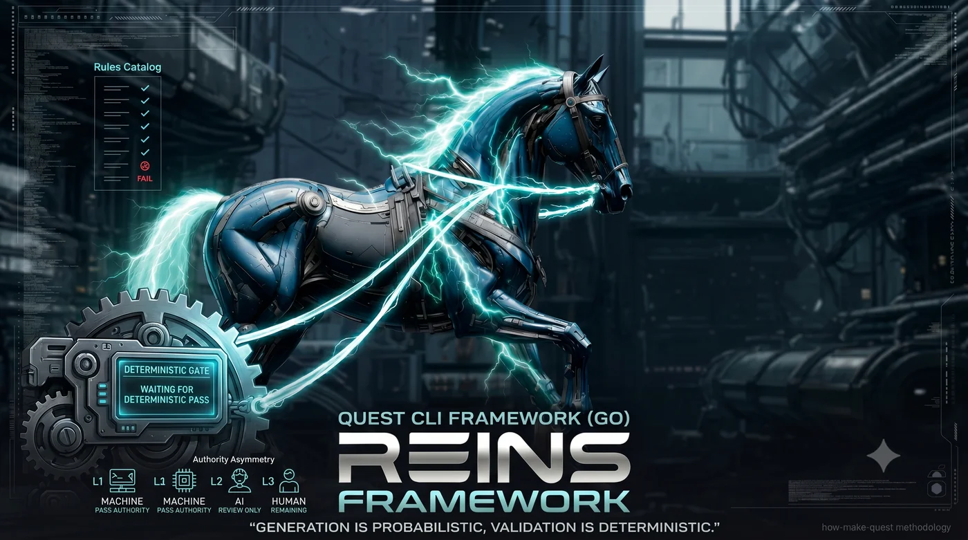 reins — Keep Only the Domain in a Quest CLI; Make the Ratchet a Framework